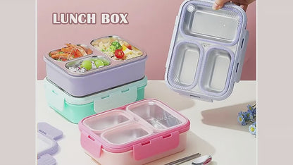 Three-compartment Lunch Container Lunch Box with Tableware Leak-proof Stainless Steel 620ml Color Box